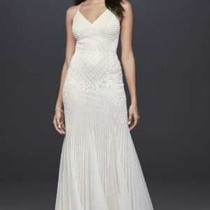 1920s Beaded sheath V-neck dress with godets